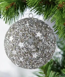 Weihnachtskugel OPIUM GiftCompany Glitzer, Sterne, Pailletten silber ø 10 cm