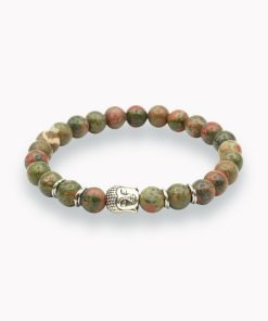 Epidot (Unakit) Kugelarmband mit Buddha Perle silber
