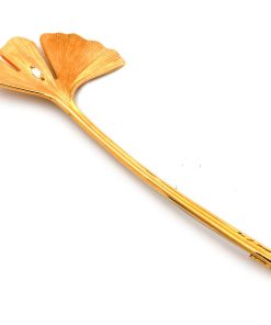CADEAUX 18K Gold Brosche Ginko Blatt mit Diamant, um 1980